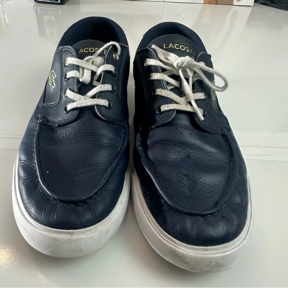 Lacoste Leather Boat Shoes | Navy Blue Preppy Coastal Casual Sneakers size 10
